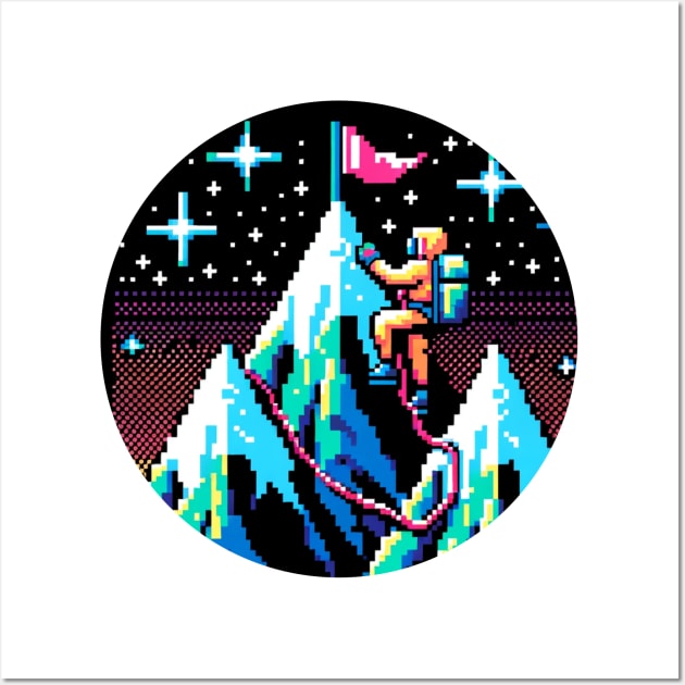 Neon Mountain Climbing - 8-Bit Summit Adventure Wall Art by Pixel Punkster